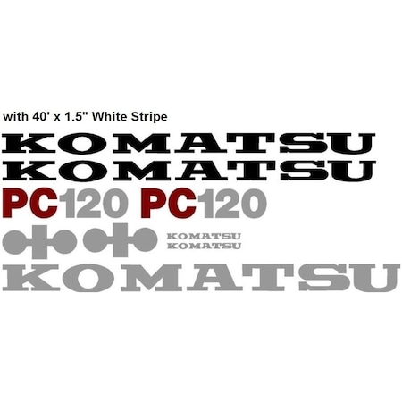 Aftermarket Komatsu PC 120 Excavator Decal Set with 40' x 1.5" White Stripe KMPC120WHTDECALSET